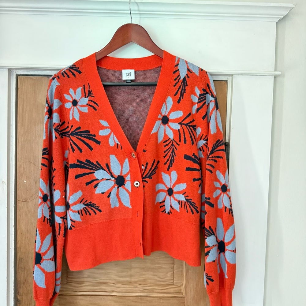 CAbi Orange Floral V-Neck Cardigan
